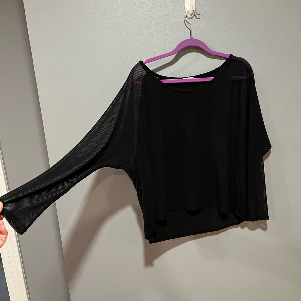 Sexy jersey mesh sleeve black top XL